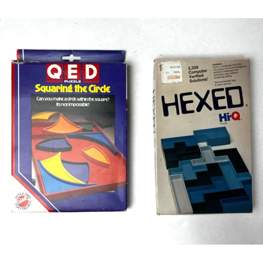 2 Vintage Hi-Q‎ Puzzles Hexed & Squaring Circles Peter Pan Playthings Games NEW